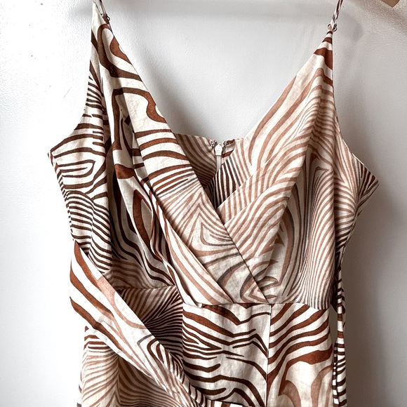 REISS Linen Rosie Animal Print Midi Dress Brown - Picture 6 of 12